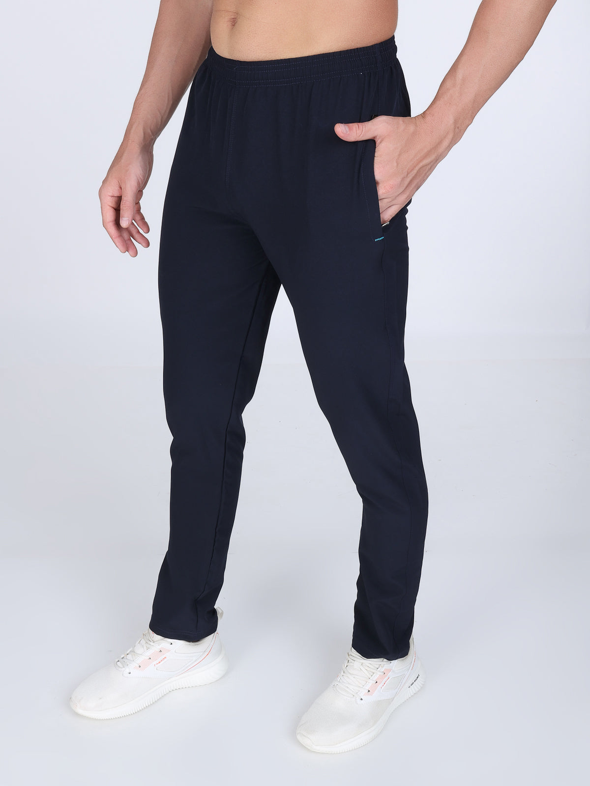 Combo Of Men's Black And Dark Blue Twill Lycra Stretch Track Pants