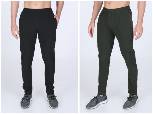 Combo of 2 Men's Terry Black and Dark Bottle Green Stretch Track Pants