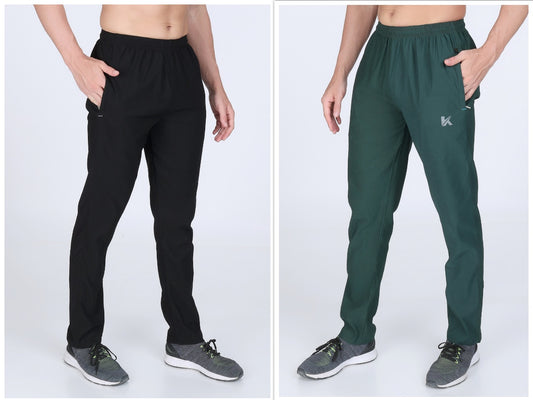 Combo Of Men's Black And Dark Green Twill Lycra Stretch Track Pants