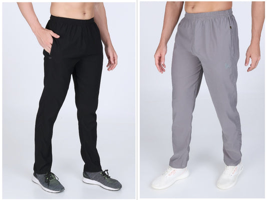 Combo Of Men's Black And Light GreyTwill Lycra Stretch Track Pants