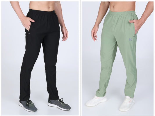 Combo Of Men's Black And Sea Green Twill Lycra Stretch Track Pants