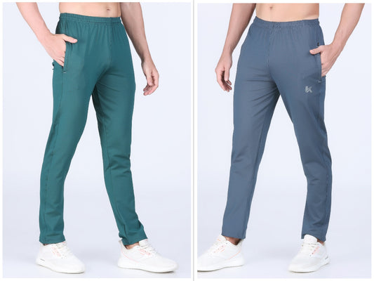Combo of 2 Men's 4 Way Stretch Lining Bottle Green and DarkGrey Track Pant