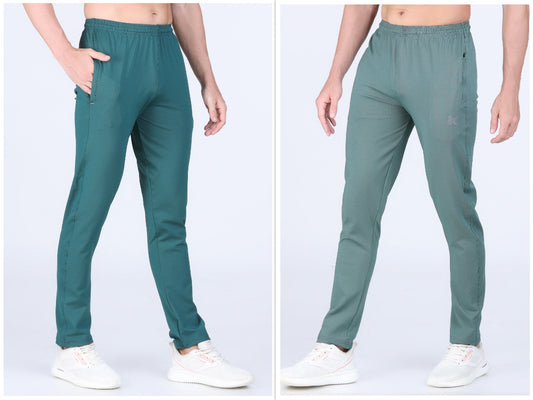Combo of 2 Men's 4 Way Stretch Lining Bottle Green and Pista Track Pant