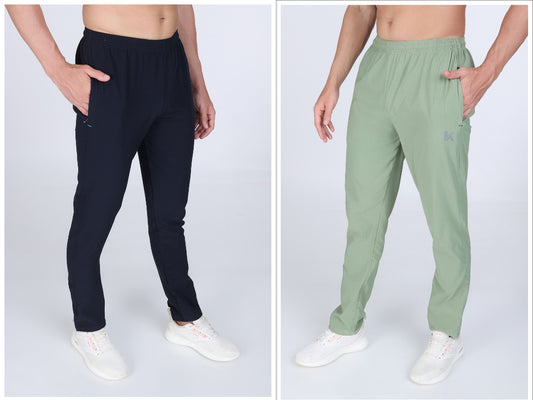 Combo Of Men's Dark Blue And Sea Green Twill Lycra Stretch Track Pants