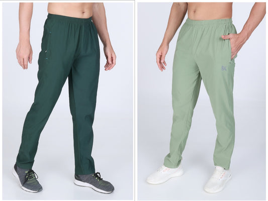 Combo Of Men's Dark Green And Sea Green Twill Lycra Stretch Track Pants