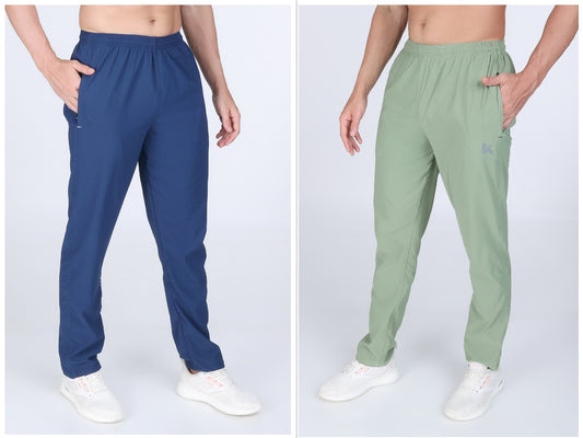 Combo Of Men's Sea Green And Electric Blue Twill Lycra Stretch Track Pants