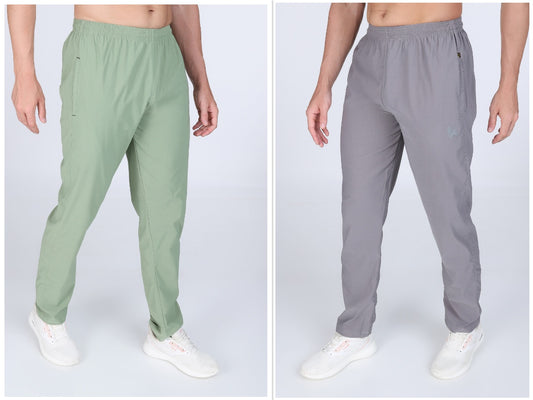 Combo Of Men's Sea Green And Light Grey Twill Lycra Stretch Track Pants