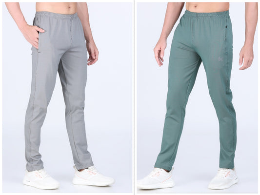 Combo of 2 Men's 4 Way Stretch Lining Silver and Pista Track Pant