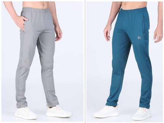 Combo of 2 Men's 4 Way Stretch Lining Silver and Turquoise Track Pant